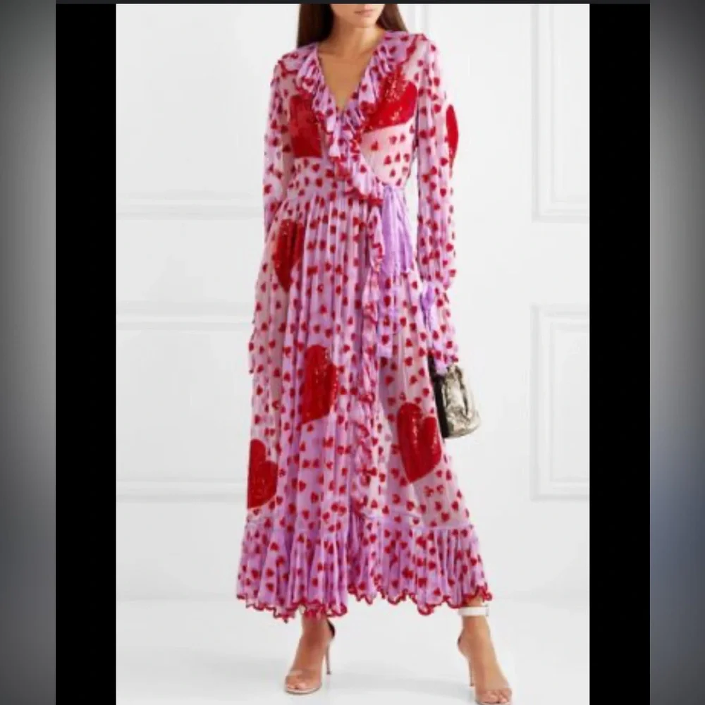 NWOT $2,250 Ashish Valentine Heart embroidered Sequin Organza Wrap Dress in Pink - Picture 7 of 14